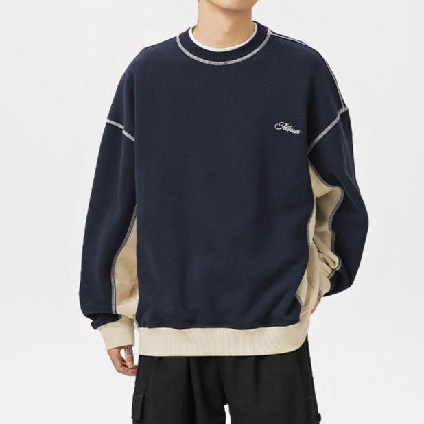 400G重磅撞色拼接車縫長袖T-Shirt