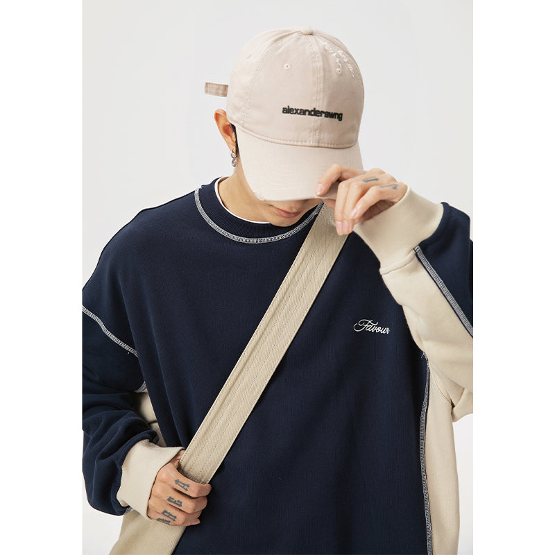 400G重磅撞色拼接車縫長袖T-Shirt