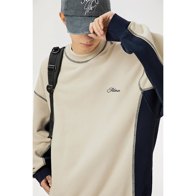 400G重磅撞色拼接車縫長袖T-Shirt