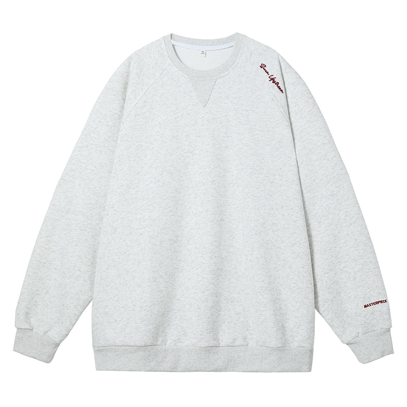 字母刺繡插肩拼接圓領長袖T-Shirt