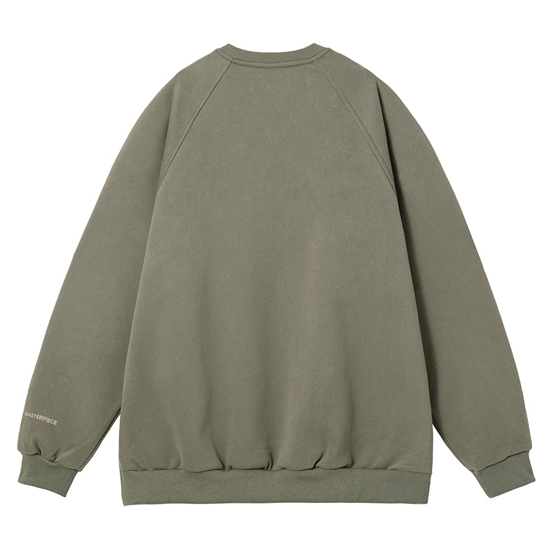 字母刺繡插肩拼接圓領長袖T-Shirt