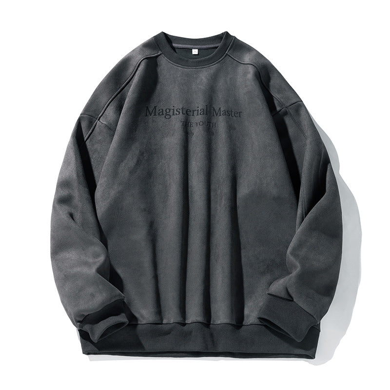 圓領麂皮绒字母印花長袖T-Shirt