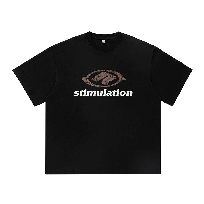 撞色字母復古印花短袖T-Shirt(3色)