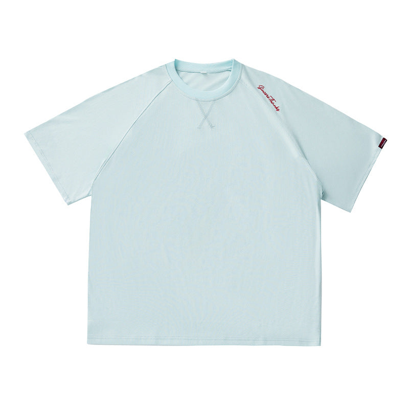 領口壓線刺繡短袖T-Shirt(3色)