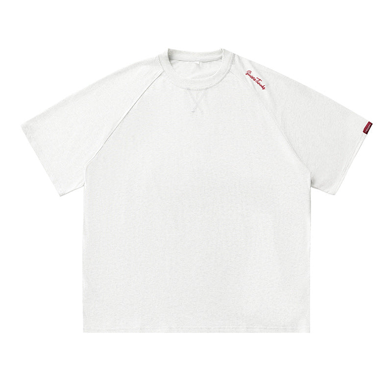 領口壓線刺繡短袖T-Shirt(3色)