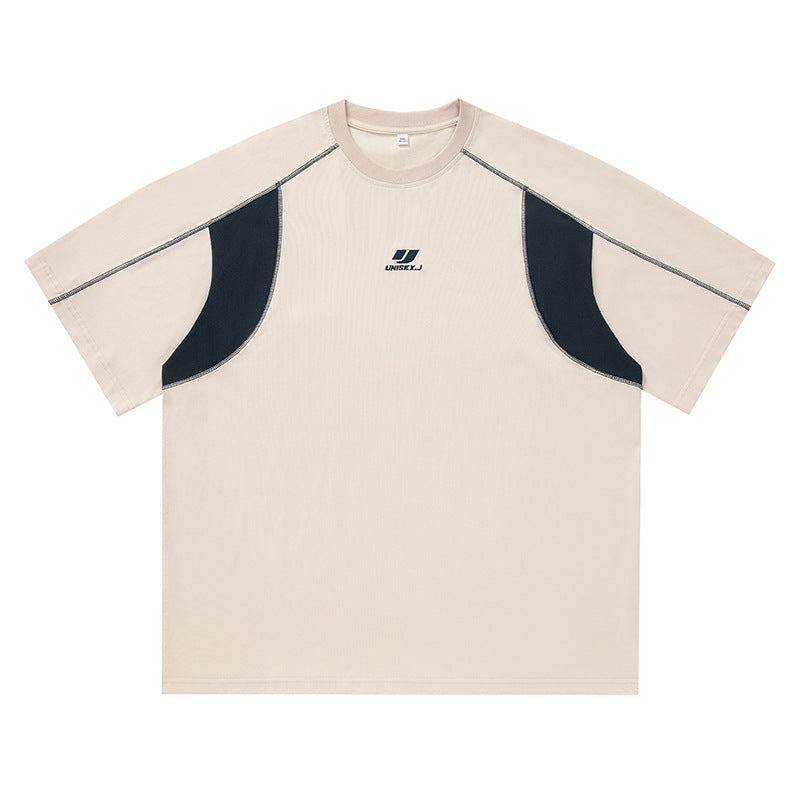 撞色明線拼接設計短袖T-Shirt(2色)