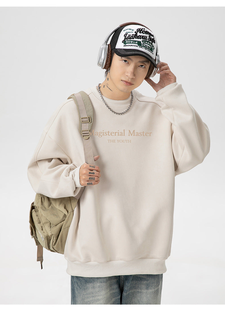 圓領麂皮绒字母印花長袖T-Shirt
