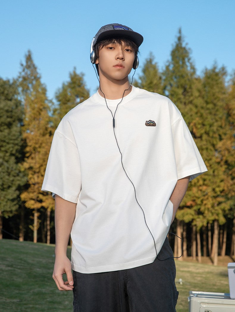 山系圖案刺繡貼標短袖T-Shirt(3色)