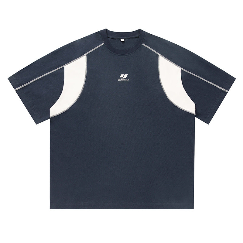撞色明線拼接設計短袖T-Shirt(2色)