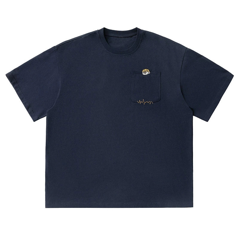 口袋刺繡圖案短袖T-Shirt(2色)
