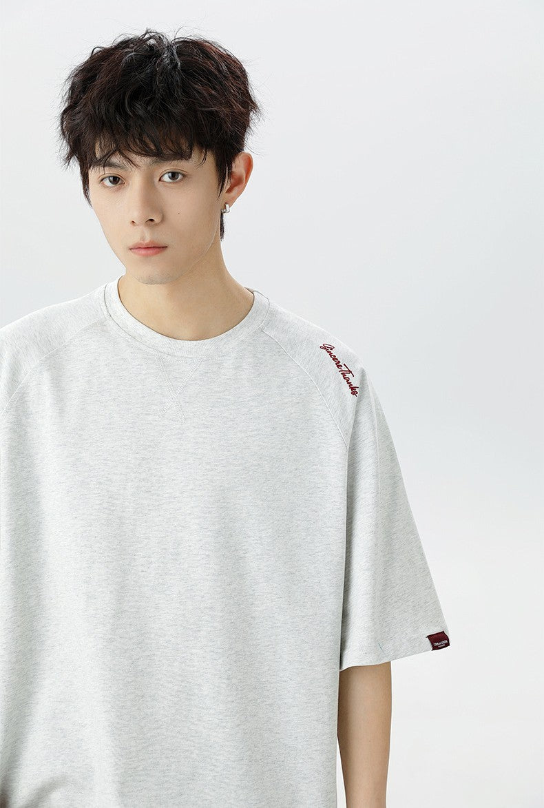 領口壓線刺繡短袖T-Shirt(3色)