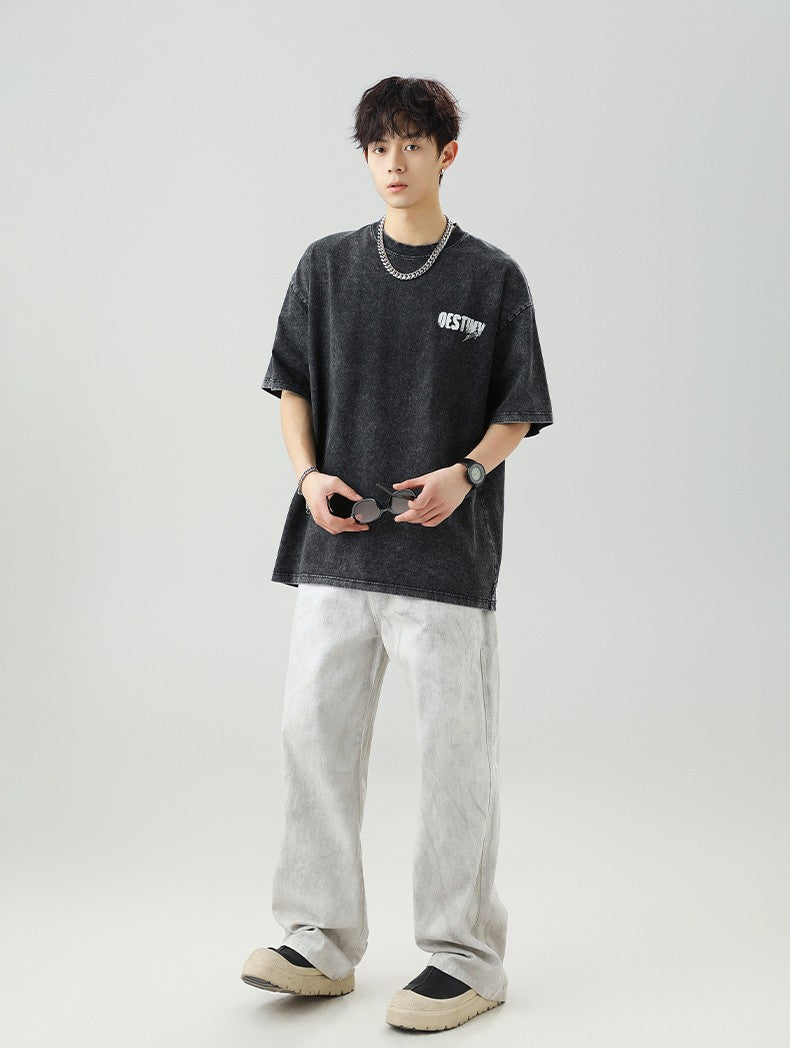 破碎肌理字母印花短袖T-Shirt(3色)