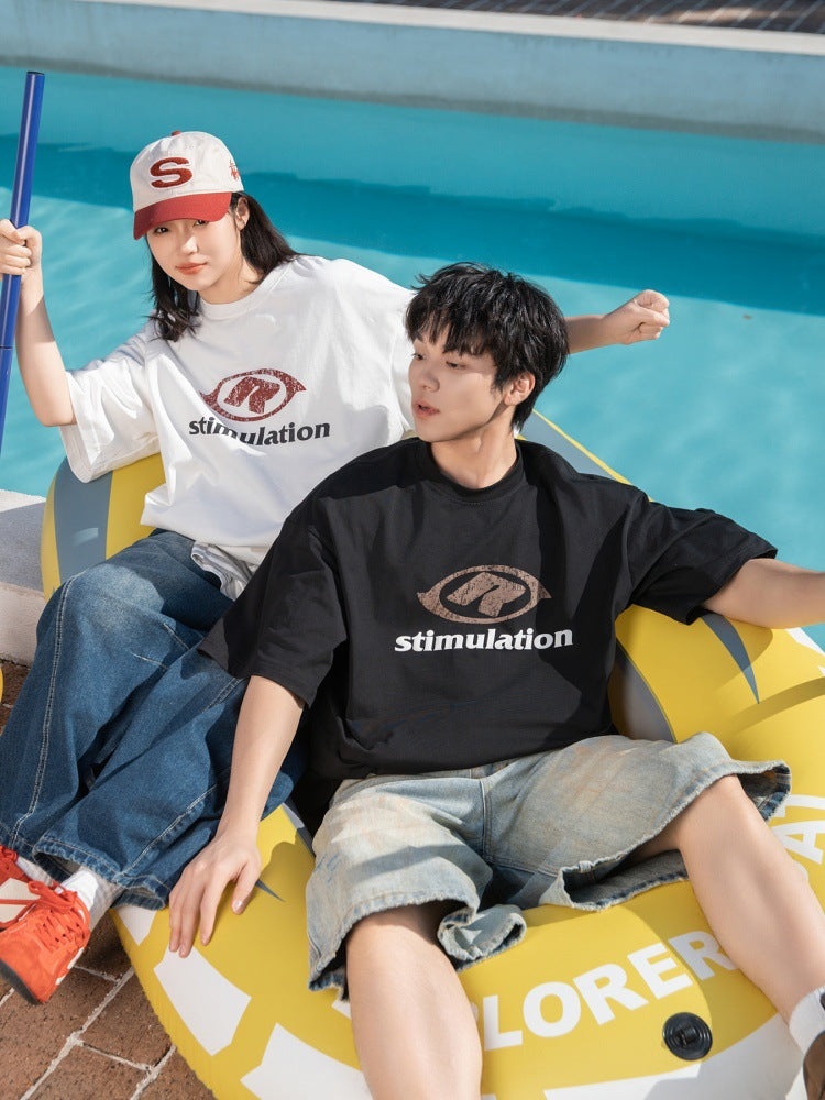 撞色字母復古印花短袖T-Shirt(3色)