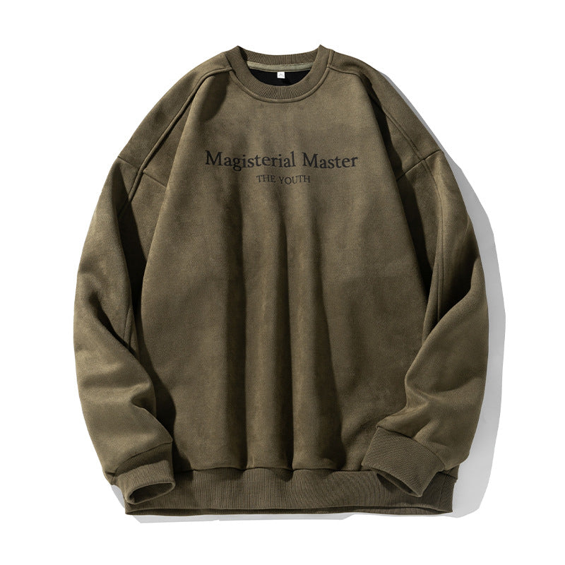 圓領麂皮绒字母印花長袖T-Shirt