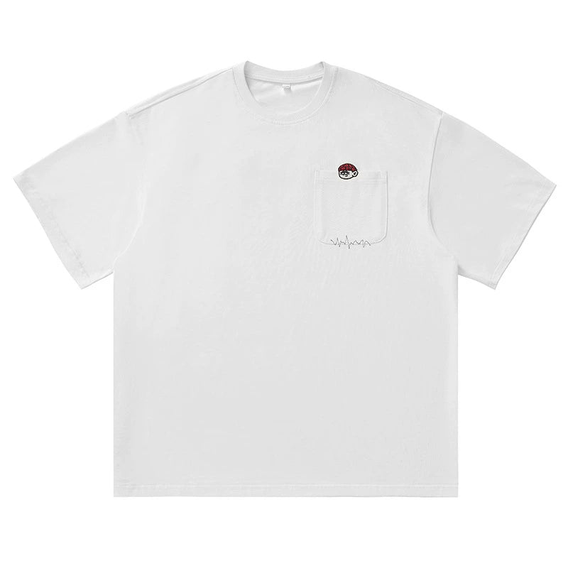 口袋刺繡圖案短袖T-Shirt(2色)