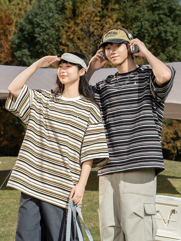 帆船LOGO繡花條紋短袖T-Shirt(3色)