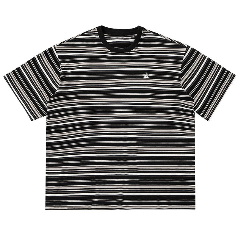 帆船LOGO繡花條紋短袖T-Shirt(3色)