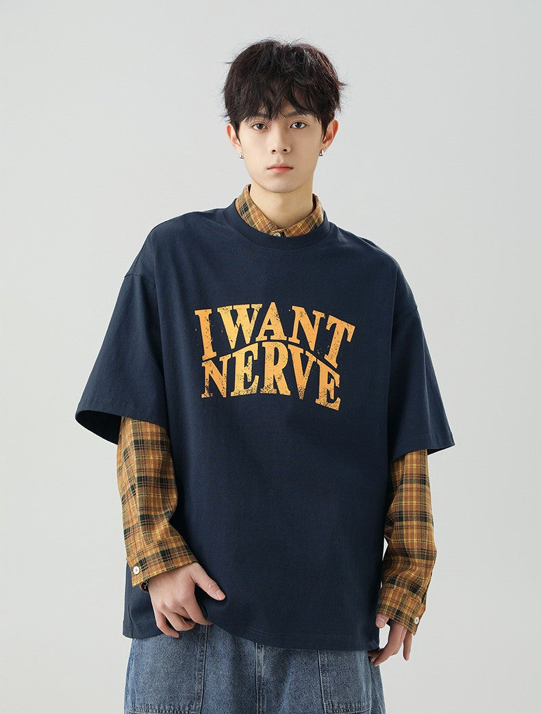 做舊撞色印花短袖T-Shirt(3色)