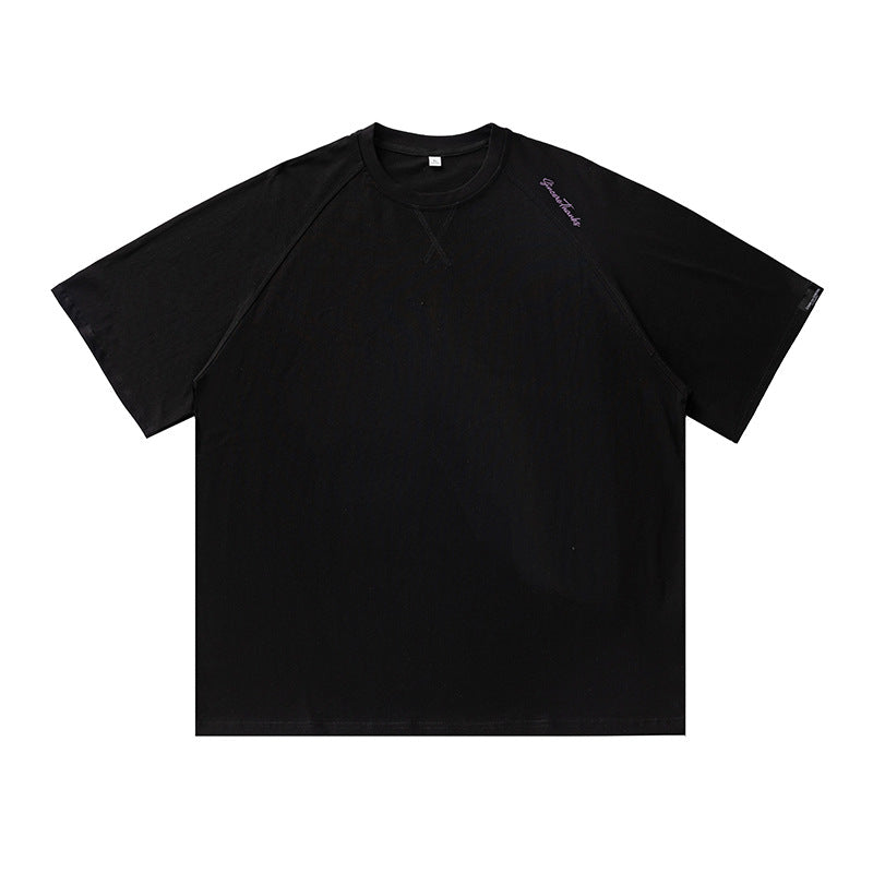 領口壓線刺繡短袖T-Shirt(3色)
