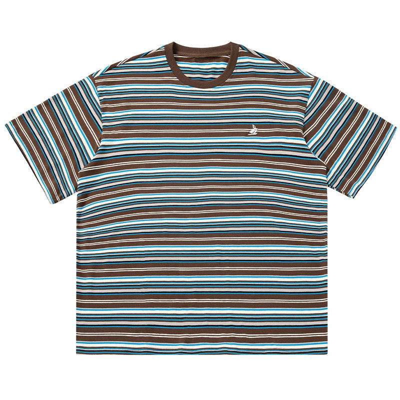 帆船LOGO繡花條紋短袖T-Shirt(3色)