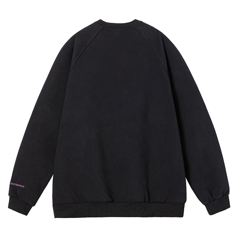 字母刺繡插肩拼接圓領長袖T-Shirt