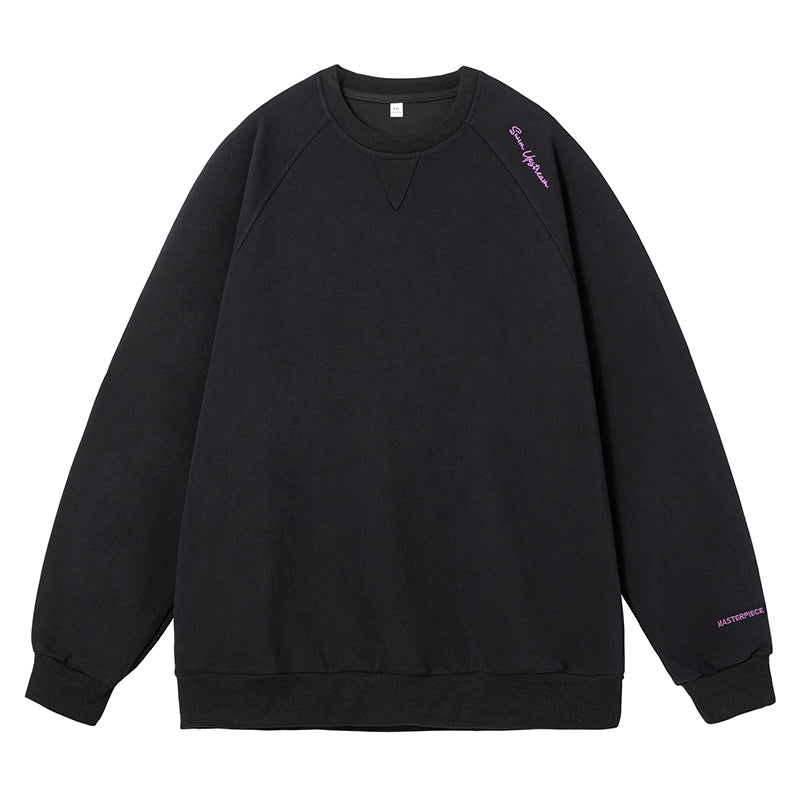 字母刺繡插肩拼接圓領長袖T-Shirt
