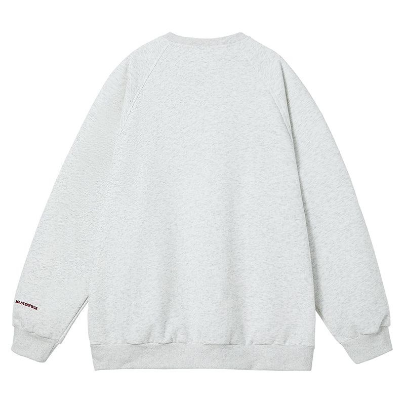 字母刺繡插肩拼接圓領長袖T-Shirt