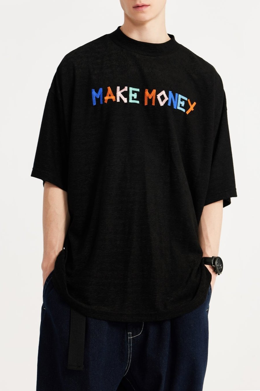 MAKE MONEY紋理刺繡美式西岸短袖T-Shirt(2色)