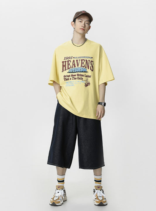斑駁撞色燙圖純棉短袖T-Shirt(3色)