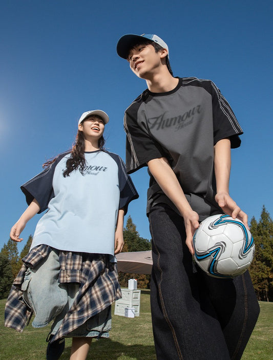 撞色鏈條朦朧印花短袖T-Shirt(3色)