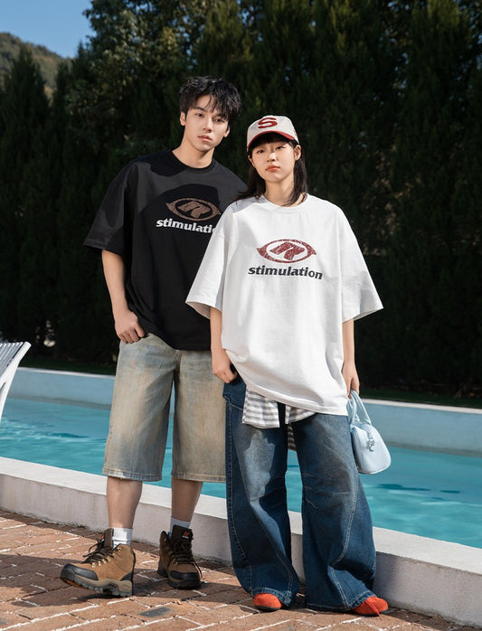 撞色字母復古印花短袖T-Shirt(3色)