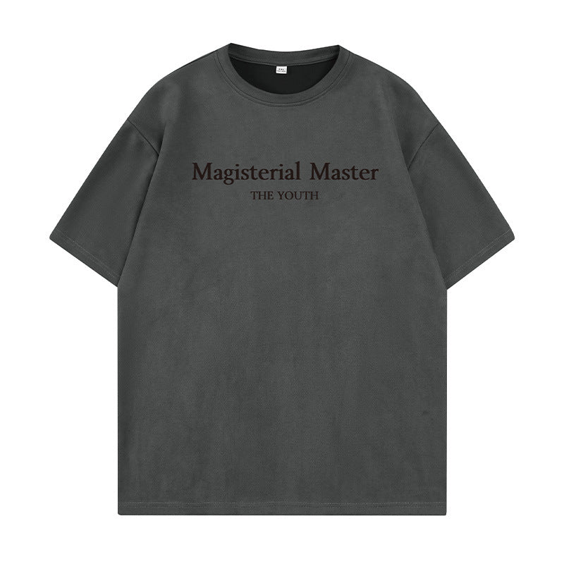 圓領麂皮絨字母印花短袖T-Shirt(5色)