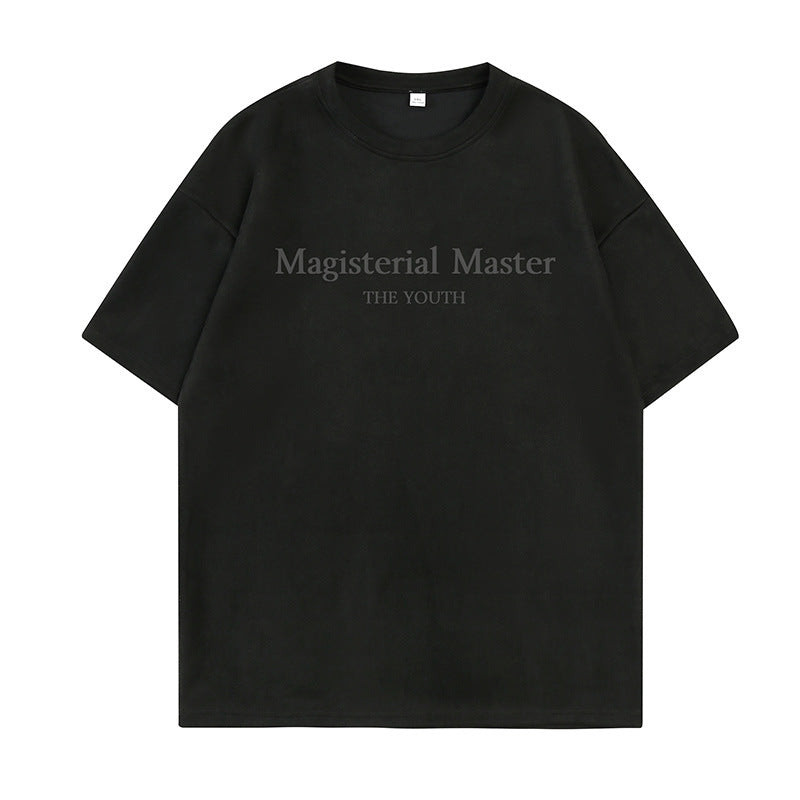 圓領麂皮絨字母印花短袖T-Shirt(5色)