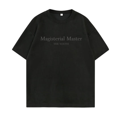 圓領麂皮絨字母印花短袖T-Shirt(5色)