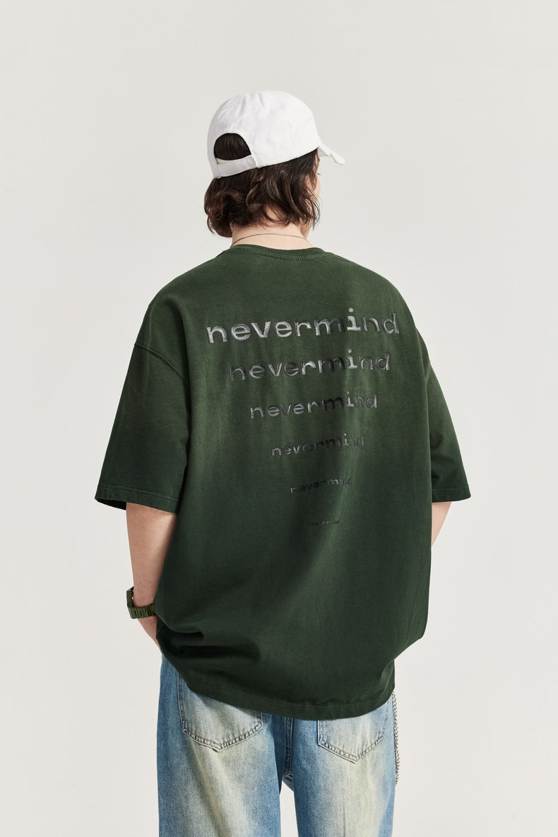 NEVERMIND 漸變水洗做舊短袖T-Shirt(2色)