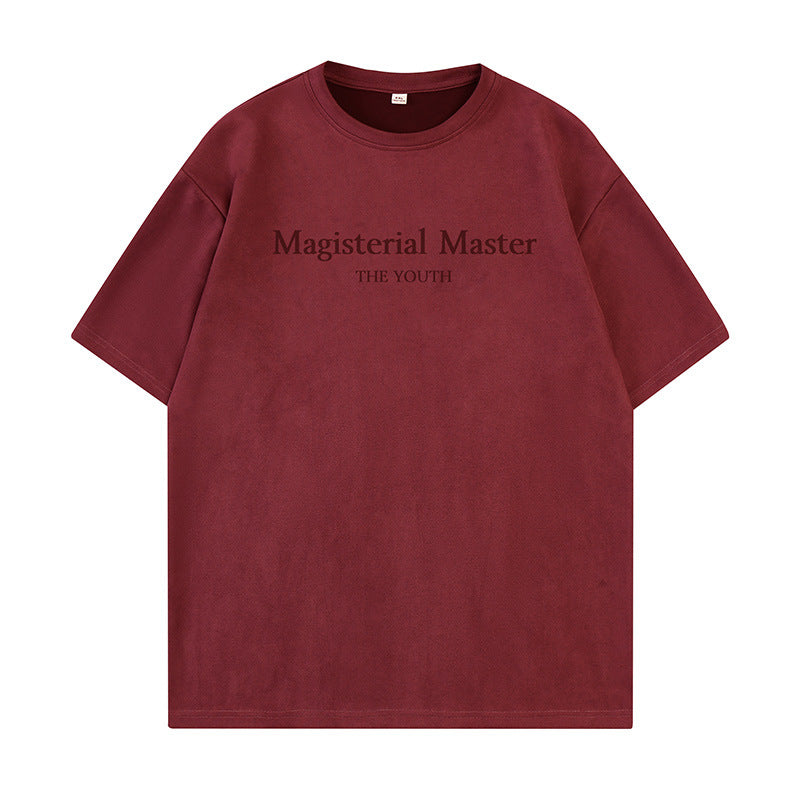 圓領麂皮絨字母印花短袖T-Shirt(5色)