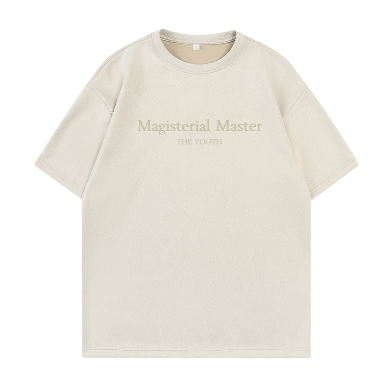 圓領麂皮絨字母印花短袖T-Shirt(5色)