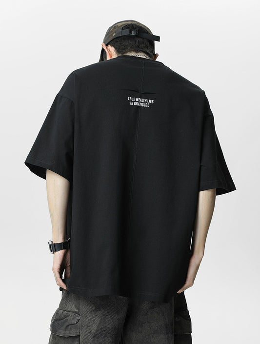 後背立體捏折印花短袖T-Shirt(3色)
