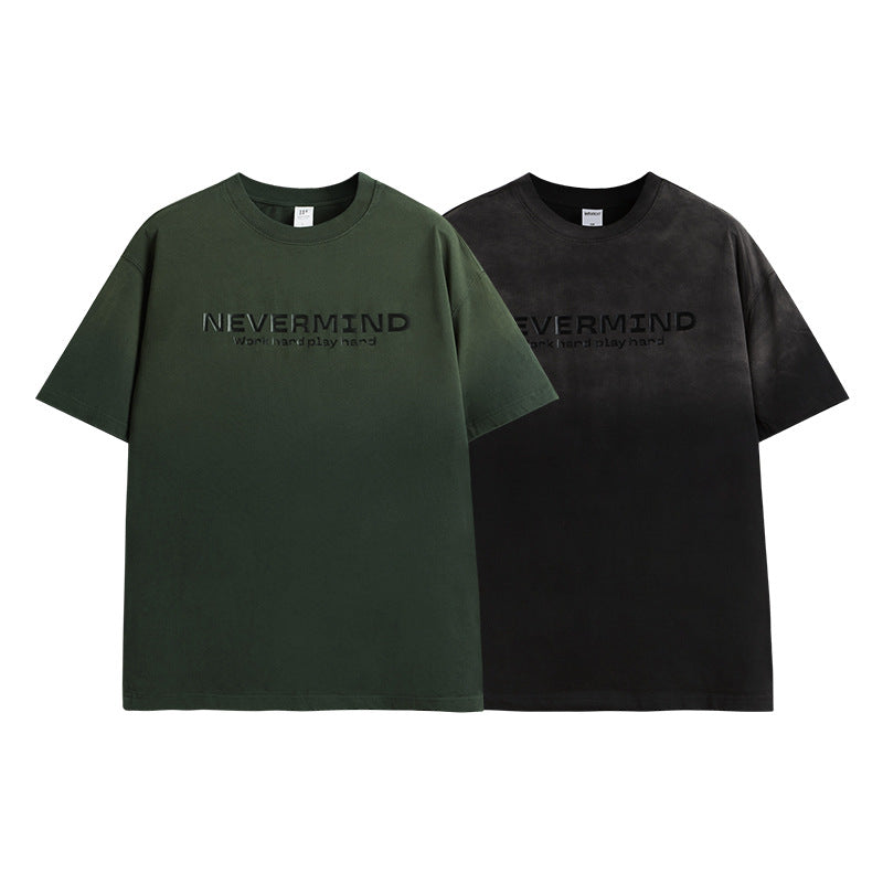 NEVERMIND 漸變水洗做舊短袖T-Shirt(2色)