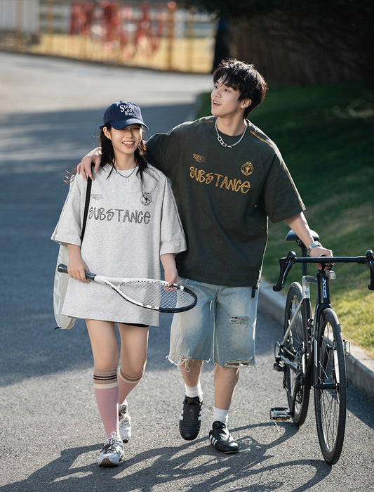 手繪字母印花短袖T-Shirt(2色)
